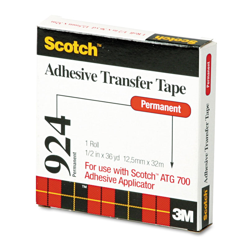 Scotch ATG Adhesive Transfer Tape, Permanent, Holds Up to 0.5 lbs, 0.5" x 36 yds, Clear
