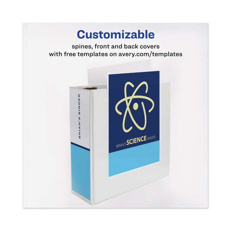 Avery TouchGuard Protection Heavy-Duty View Binders with Slant Rings, 3 Rings, 4" Capacity, 11 x 8.5, White