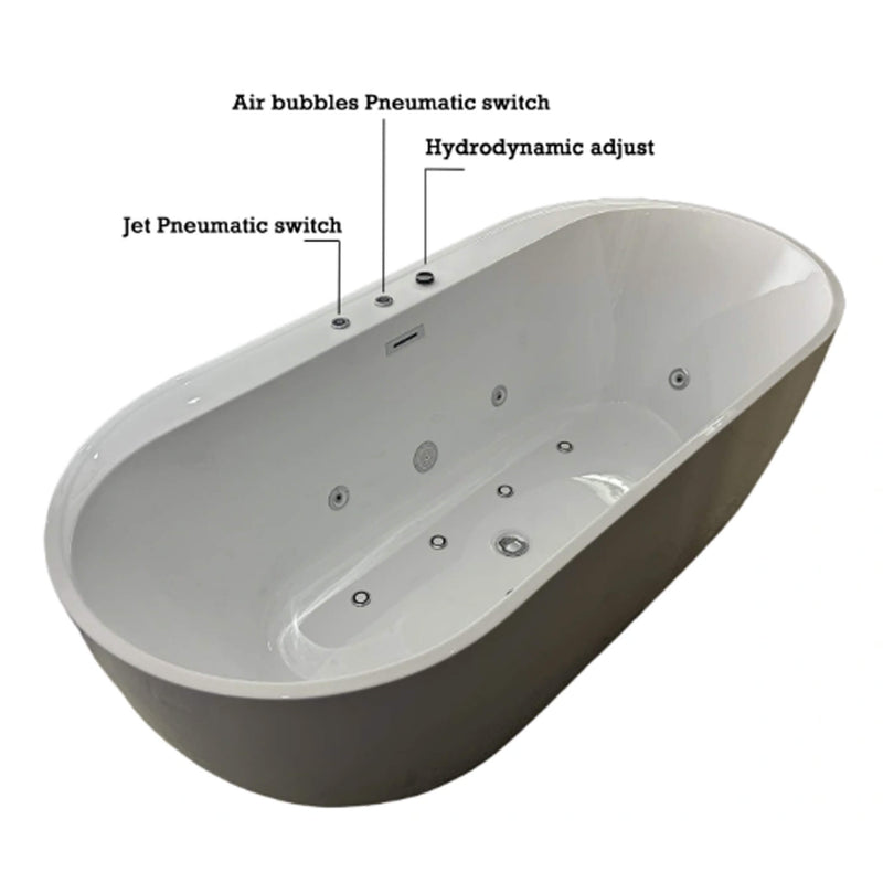Nuvia Cascade 67-Inch Whirlpool Air Bath Soaking Tub With Adjustable Air Blower [No Faucet] (SAK68427)