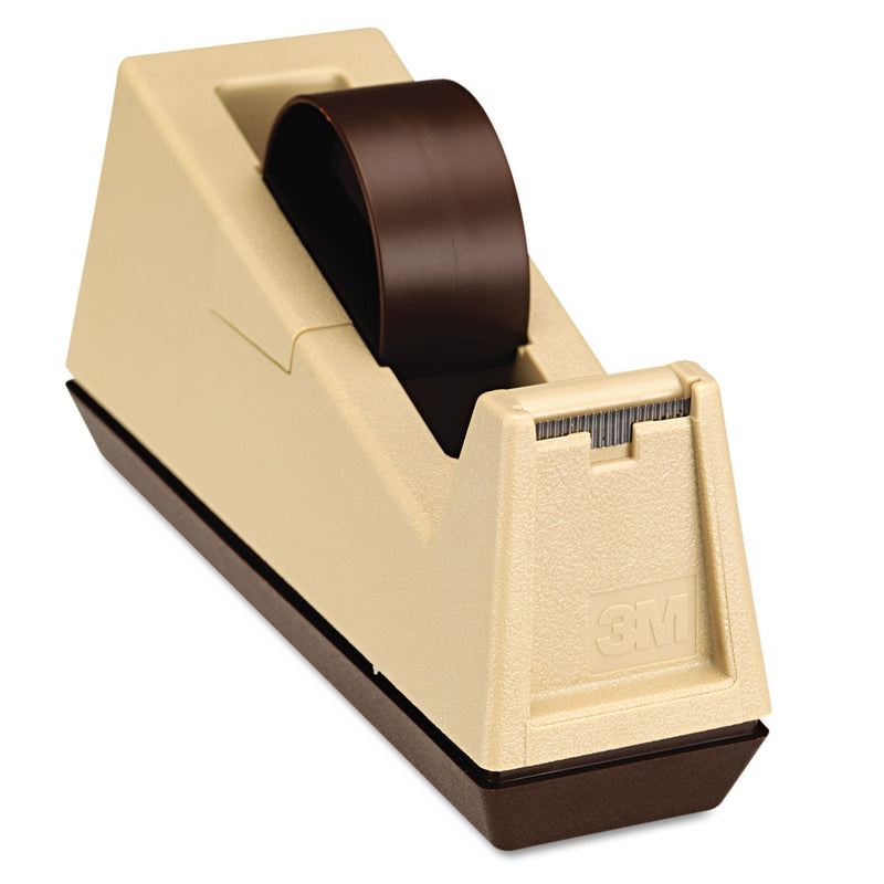 Scotch Heavy-Duty Weighted Desktop Tape Dispenser, 3" Core, Plastic, Putty/Brown