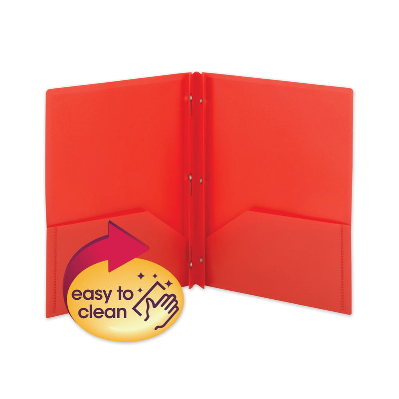 Smead Poly Two-Pocket Folder with Fasteners, 180-Sheet Capacity, 11 x 8.5, Red, 25/Box