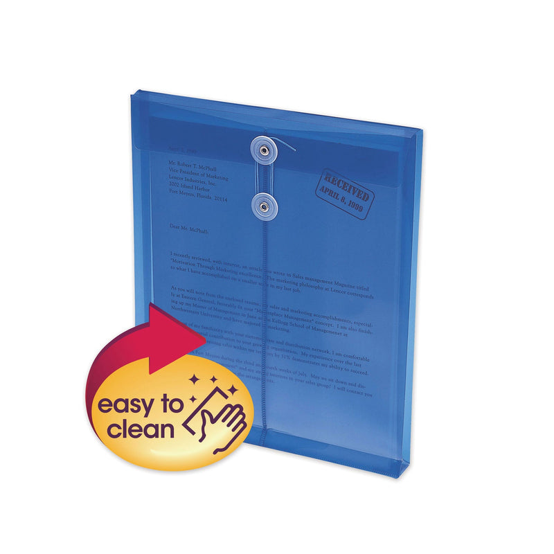 Smead Poly String and Button Interoffice Envelopes, Open-End (Vertical), 9.75 x 11.63, Transparent Blue, 5/Pack
