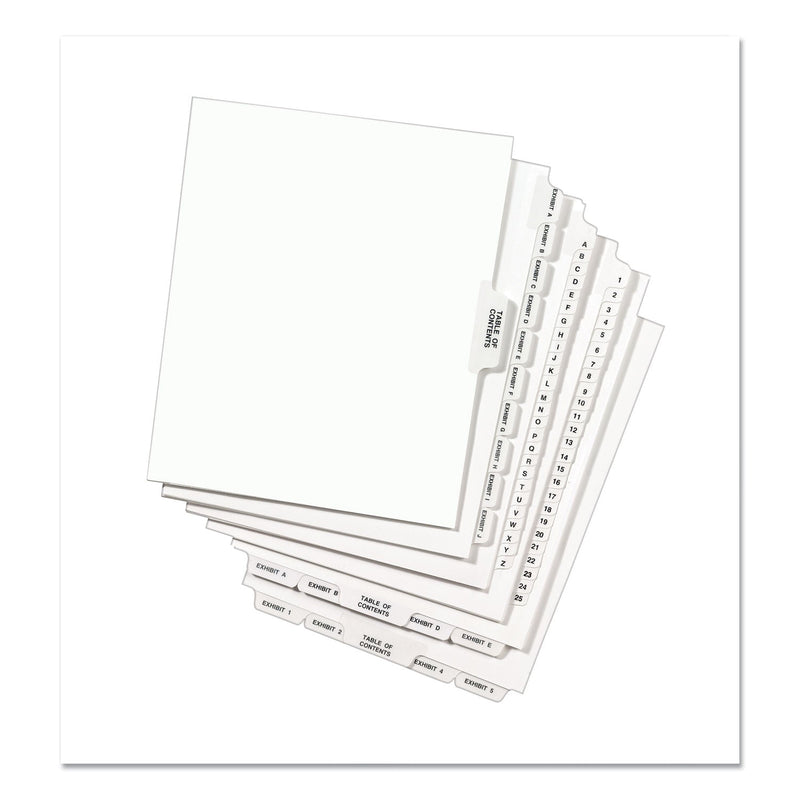 Avery-Style Preprinted Legal Bottom Tab Divider, 26-Tab, Exhibit A, 11 x 8.5, White, 25/PK