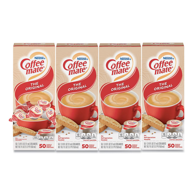 Coffee mate Liquid Coffee Creamer, Original, 0.38 oz Mini Cups, 50/Box, 4 Boxes/Carton, 200 Total/Carton