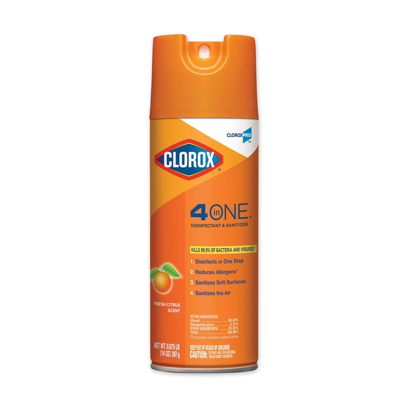 Clorox 4-in-One Disinfectant and Sanitizer, Citrus, 14 oz Aerosol Spray