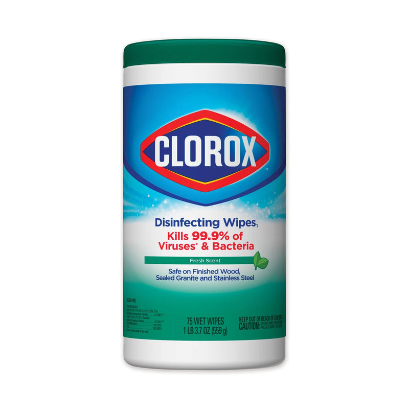 Clorox Disinfecting Wipes, Fresh Scent, 7 x 8, Fresh Scent, White, 75/Canister, 6 Canisters/Carton