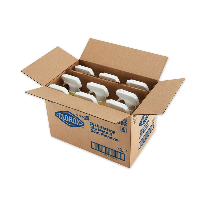 Clorox Disinfecting Bio Stain and Odor Remover, Fragranced, 32 oz Spray Bottle, 9/Carton