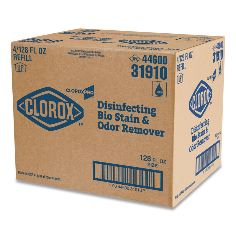 Clorox Disinfecting Bio Stain and Odor Remover, Fragranced, 128 oz Refill Bottle, 4/CT
