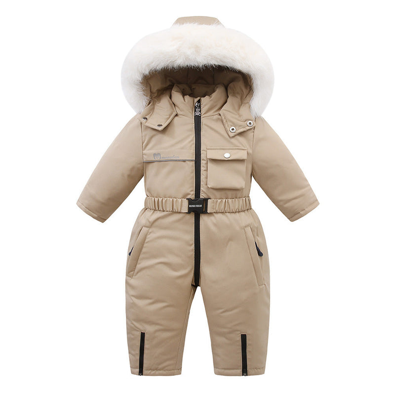 Autumn And Winter Fleece-lined Overalls Ski Suit For Children