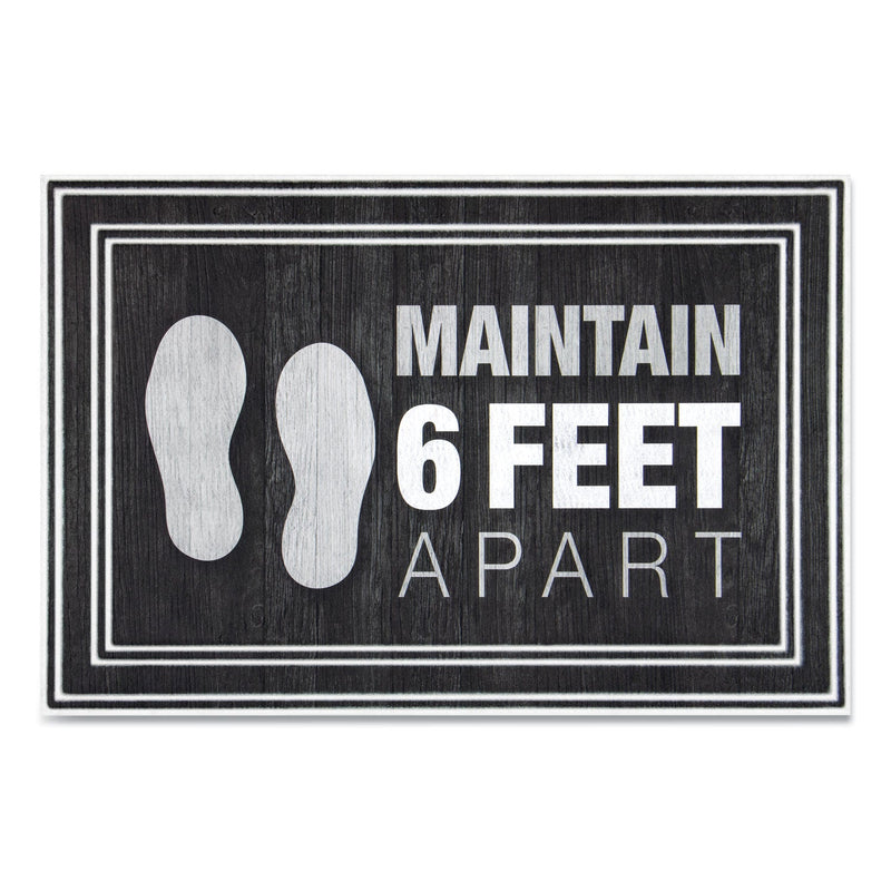 Apache Mills Message Floor Mats, 24 x 36, Charcoal, "Maintain 6 Feet Apart"