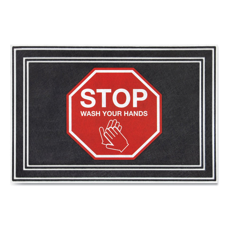 Apache Mills Message Floor Mats, 24 x 36, Charcoal/Red, "Stop Wash Your Hands"