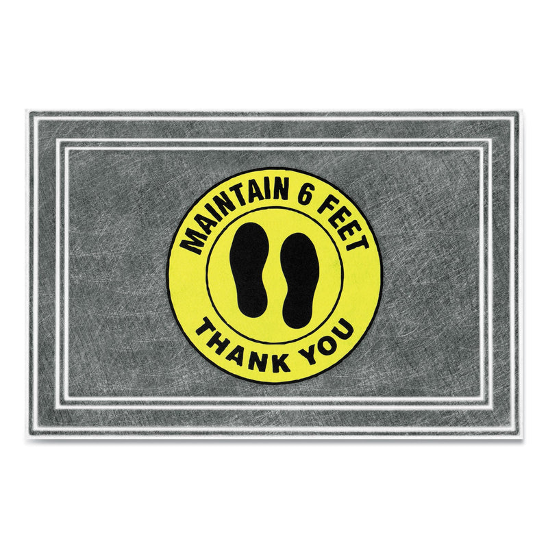Apache Mills Message Floor Mats, 24 x 36, Charcoal/Yellow, "Maintain 6 Feet Thank You"