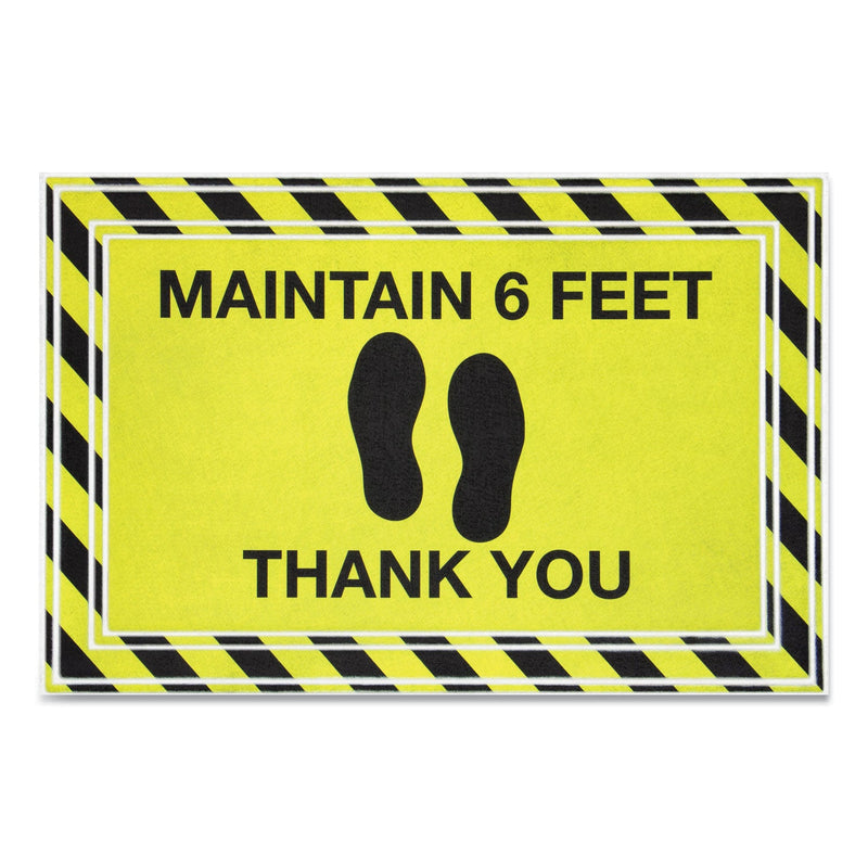 Apache Mills Message Floor Mats, 24 x 36, Black/Yellow, "Maintain 6 Feet Thank You"