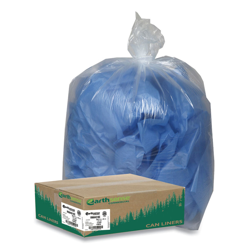 Earthsense Linear Low Density Clear Recycled Can Liners, 23 gal, 1.25 mil, 28.5" x 43", Clear, 150/Carton