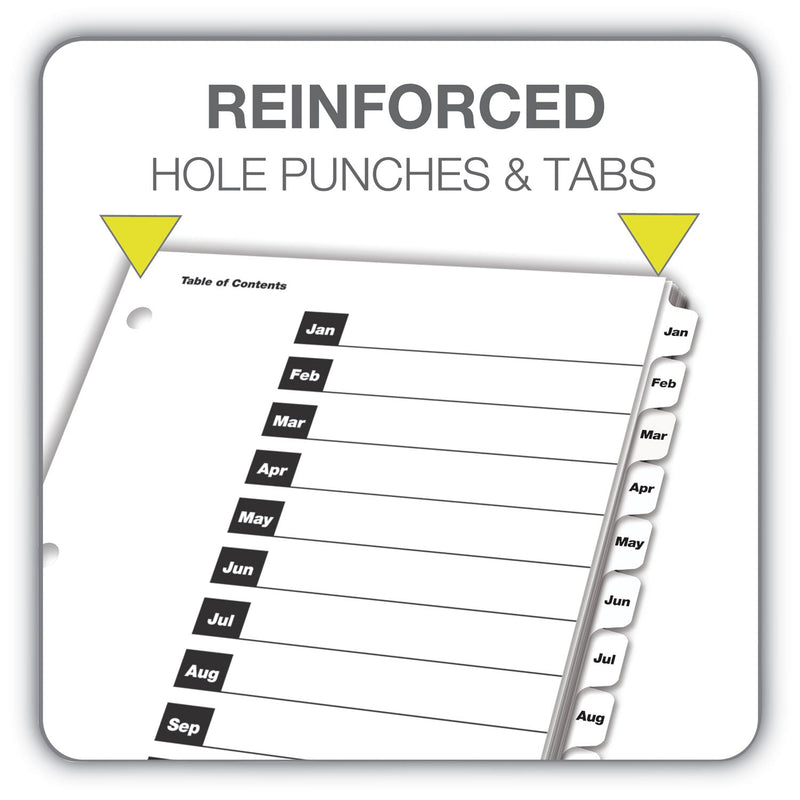 Cardinal OneStep Printable Table of Contents and Dividers, 12-Tab, Jan. to Dec., 11 x 8.5, White, White Tabs, 1 Set