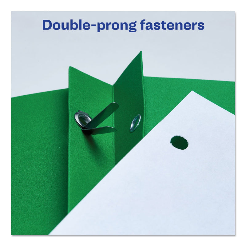 Avery Two-Pocket Folder, Prong Fastener, 0.5" Capacity, 11 x 8.5, Green, 25/Box