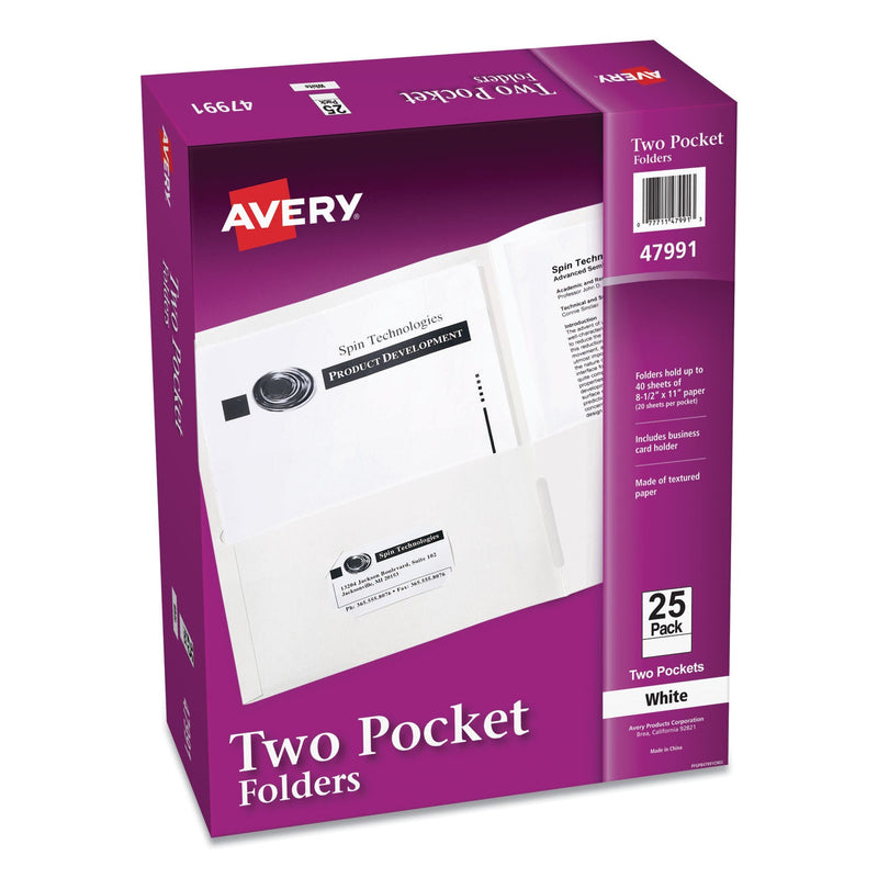 Avery Two-Pocket Folder, 40-Sheet Capacity, 11 x 8.5, White, 25/Box
