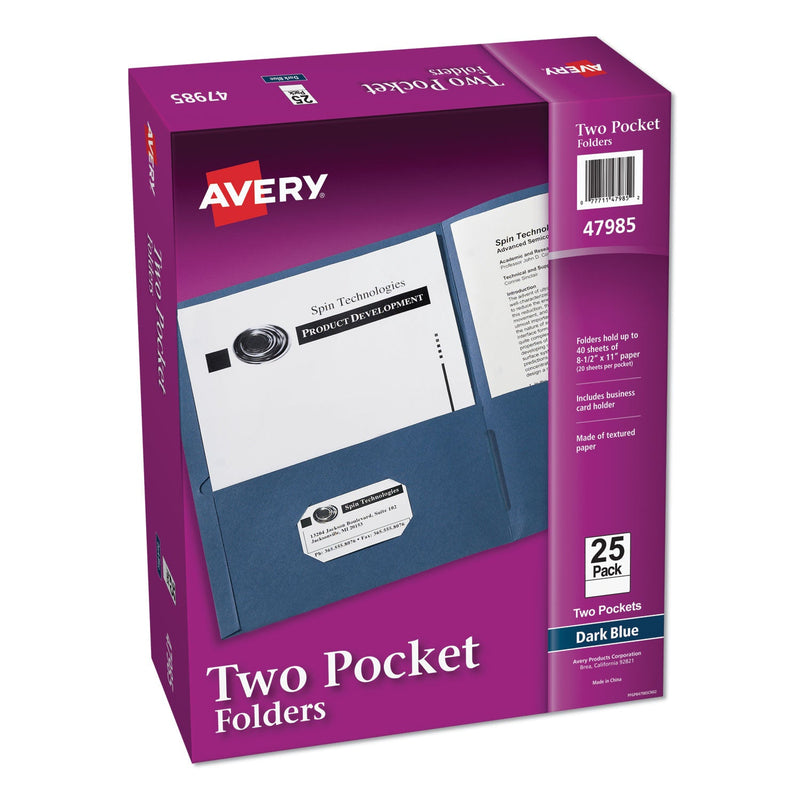 Avery Two-Pocket Folder, 40-Sheet Capacity, 11 x 8.5, Dark Blue, 25/Box
