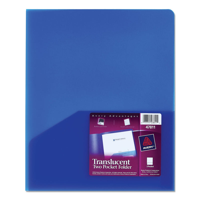 Avery Plastic Two-Pocket Folder, 20-Sheet Capacity, 11 x 8.5, Translucent Blue