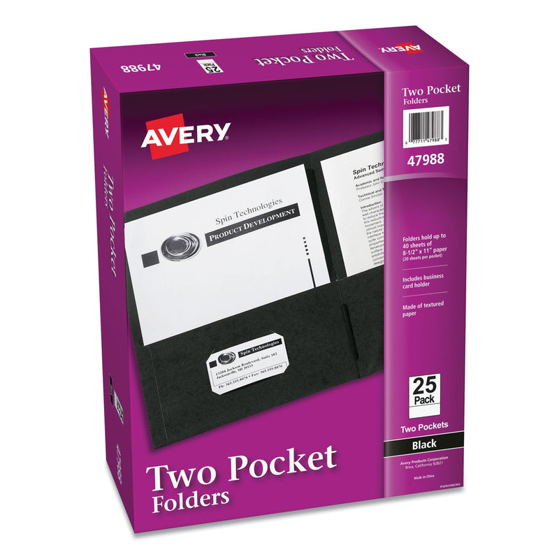 Avery Two-Pocket Folder, 40-Sheet Capacity, 11 x 8.5, Black, 25/Box