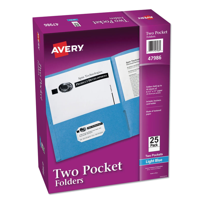 Avery Two-Pocket Folder, 40-Sheet Capacity, 11 x 8.5, Light Blue, 25/Box