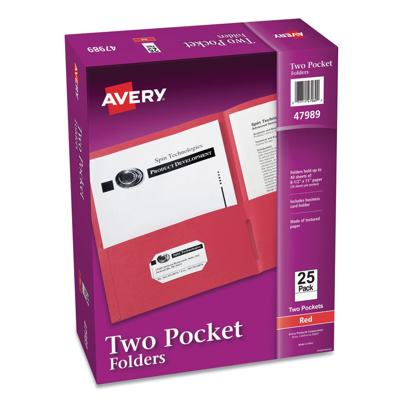 Avery Two-Pocket Folder, 40-Sheet Capacity, 11 x 8.5, Red, 25/Box