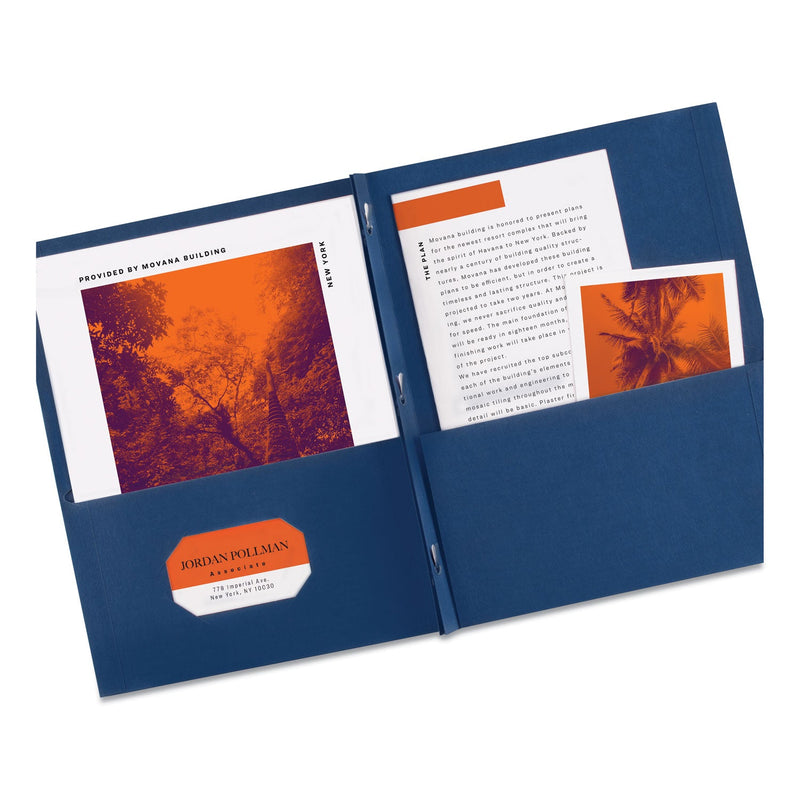 Avery Two-Pocket Folder, Prong Fastener, 0.5" Capacity, 11 x 8.5, Dark Blue, 25/Box