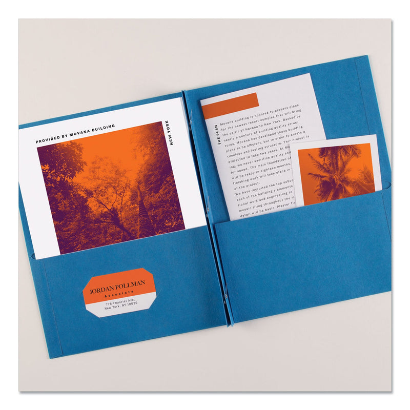 Avery Two-Pocket Folder, Prong Fastener, 0.5" Capacity, 11 x 8.5, Light Blue, 25/Box