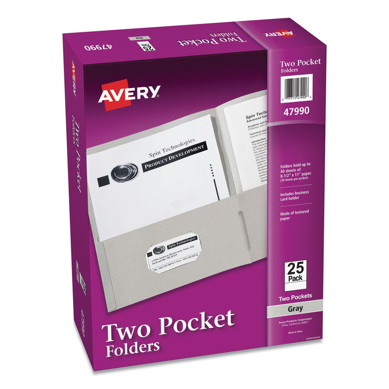 Avery Two-Pocket Folder, 40-Sheet Capacity, 11 x 8.5, Gray, 25/Box