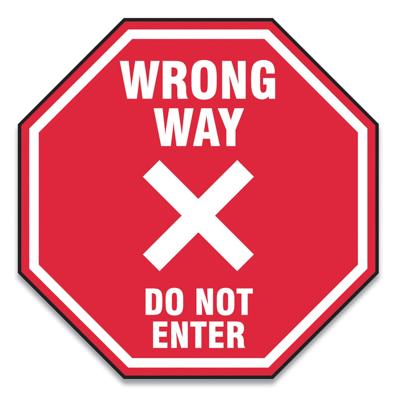 Accuform Slip-Gard Social Distance Floor Signs, 12 x 12, "Wrong Way Do Not Enter", Red, 25/Pack