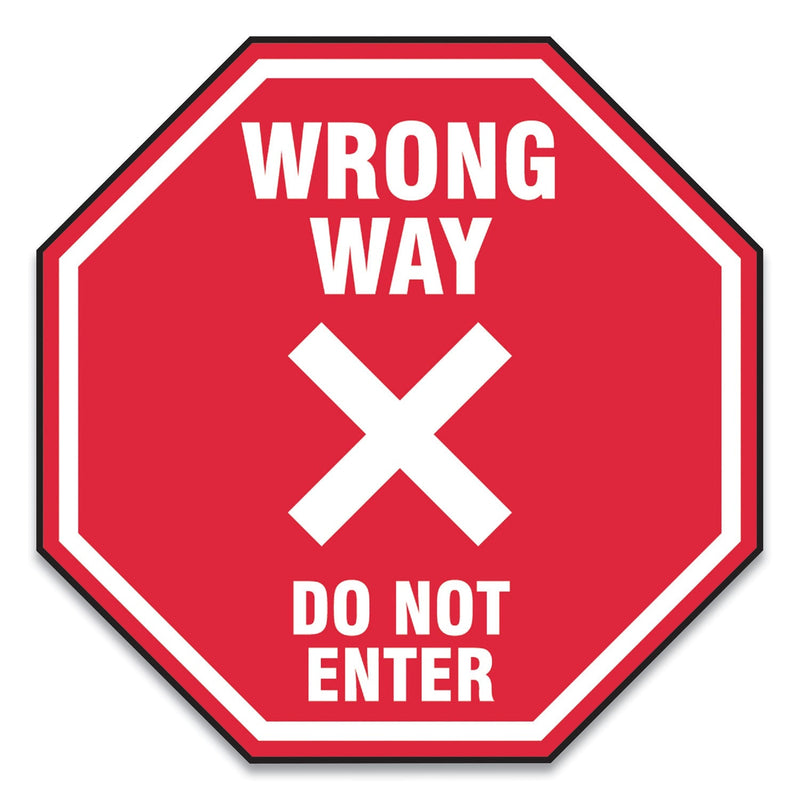 Accuform Slip-Gard Social Distance Floor Signs, 17 x 17, "Wrong Way Do Not Enter", Red, 25/Pack