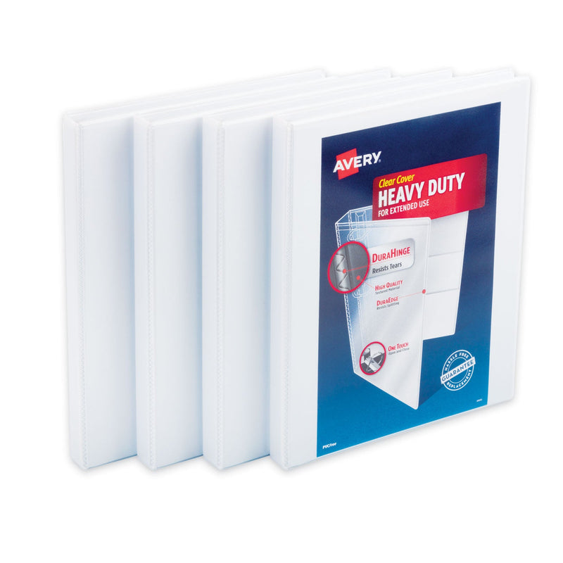 Avery Heavy-Duty Non Stick View Binder with DuraHinge and Slant Rings, 3 Rings, 0.5" Capacity, 11 x 8.5, White, 4/Pack