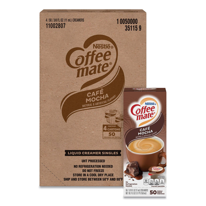 Coffee mate Liquid Coffee Creamer, Cafe Mocha, 0.38 oz Mini Cups, 50/Box, 4 Boxes/Carton, 200 Total/Carton