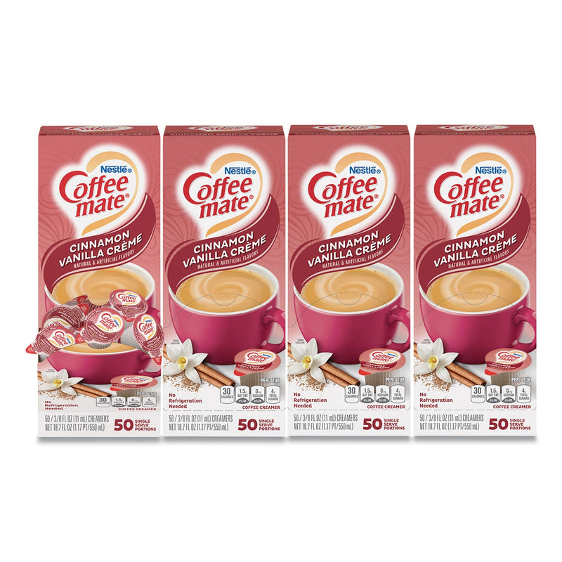 Coffee mate Liquid Coffee Creamer, Cinnamon Vanilla, 0.38 oz Mini Cups, 50/Box, 4 Boxes/Carton, 200 Total/Carton