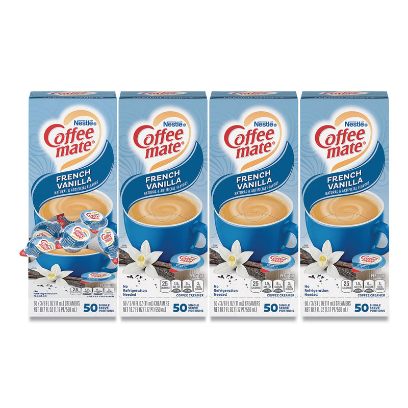 Coffee mate Liquid Coffee Creamer, French Vanilla, 0.38 oz Mini Cups, 50/Box, 4 Boxes/Carton, 200 Total/Carton