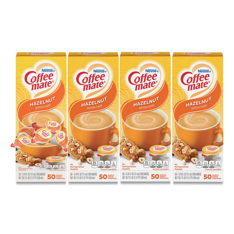 Coffee mate Liquid Coffee Creamer, Hazelnut, 0.38 oz Mini Cups, 50/Box, 4 Boxes/Carton, 200 Total/Carton