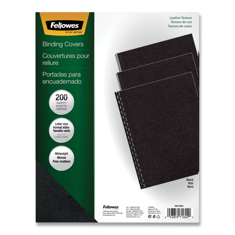 Fellowes Executive Leather-Like Presentation Cover, Black, 11 x 8.5, Unpunched, 200/Pack