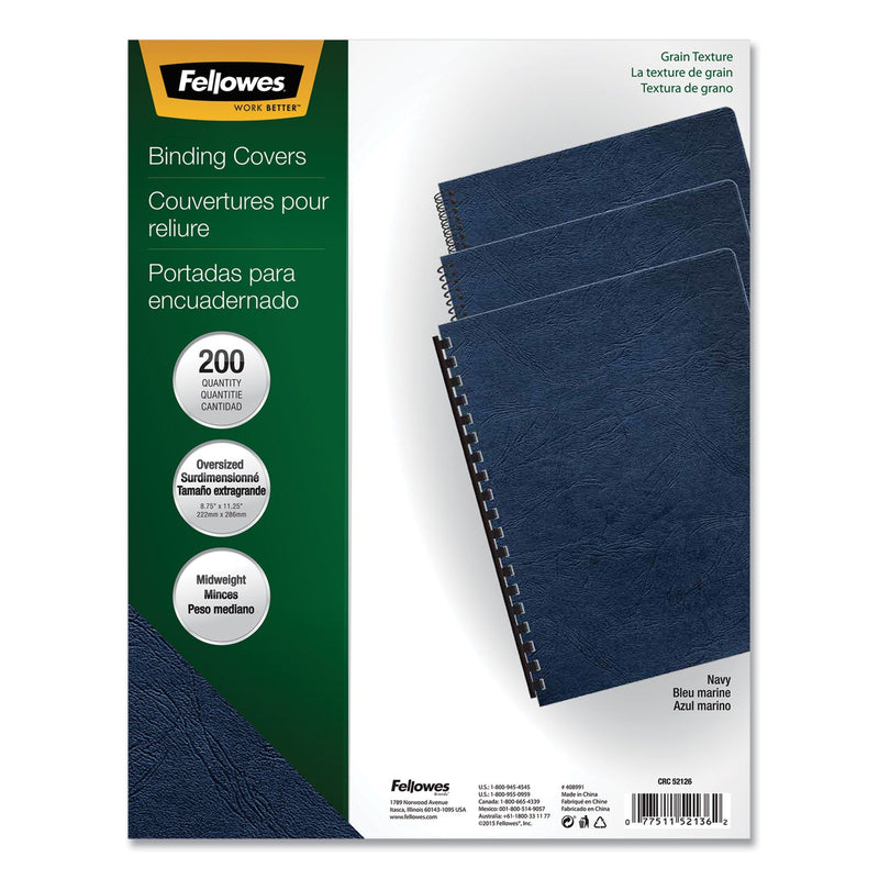 Fellowes Expressions Classic Grain Texture Presentation Covers for Binding Systems, Navy, 11.25 x 8.75, Unpunched, 200/Pack
