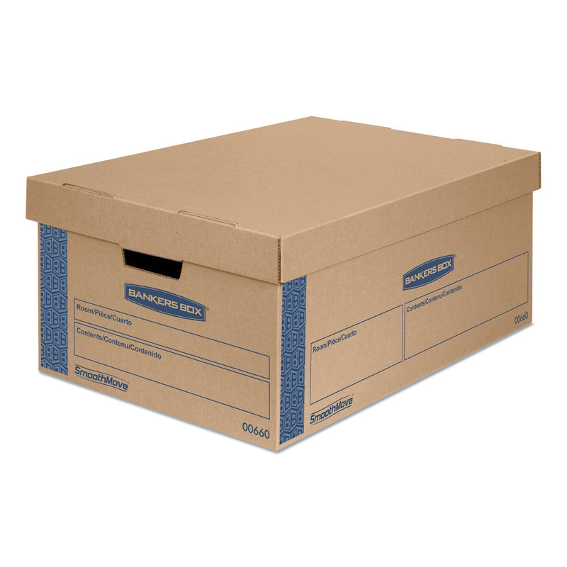 Bankers Box SmoothMove Prime Moving/Storage Boxes, Lift-Off Lid, Half Slotted Container, Large, 15" x 24" x 10", Brown/Blue, 8/Carton