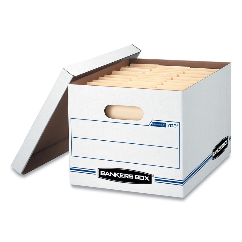 Bankers Box STOR/FILE Basic-Duty Storage Boxes, Letter/Legal Files, 12.5" x 16.25" x 10.5", White/Blue, 4/Carton