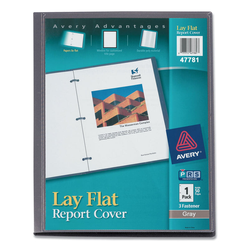 Avery Lay Flat View Report Cover, Flexible Fastener, 0.5" Capacity, 8.5 x 11, Clear/Gray