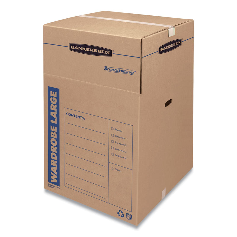 Bankers Box SmoothMove Wardrobe Box, Regular Slotted Container (RSC), 24" x 24" x 40", Brown/Blue, 3/Carton
