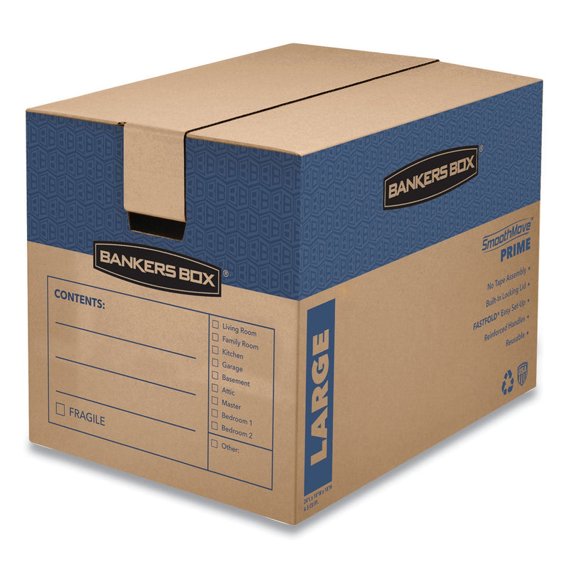 Bankers Box SmoothMove Prime Moving/Storage Boxes, Hinged Lid, Regular Slotted Container (RSC), 18" x 24" x 18", Brown/Blue, 6/Carton