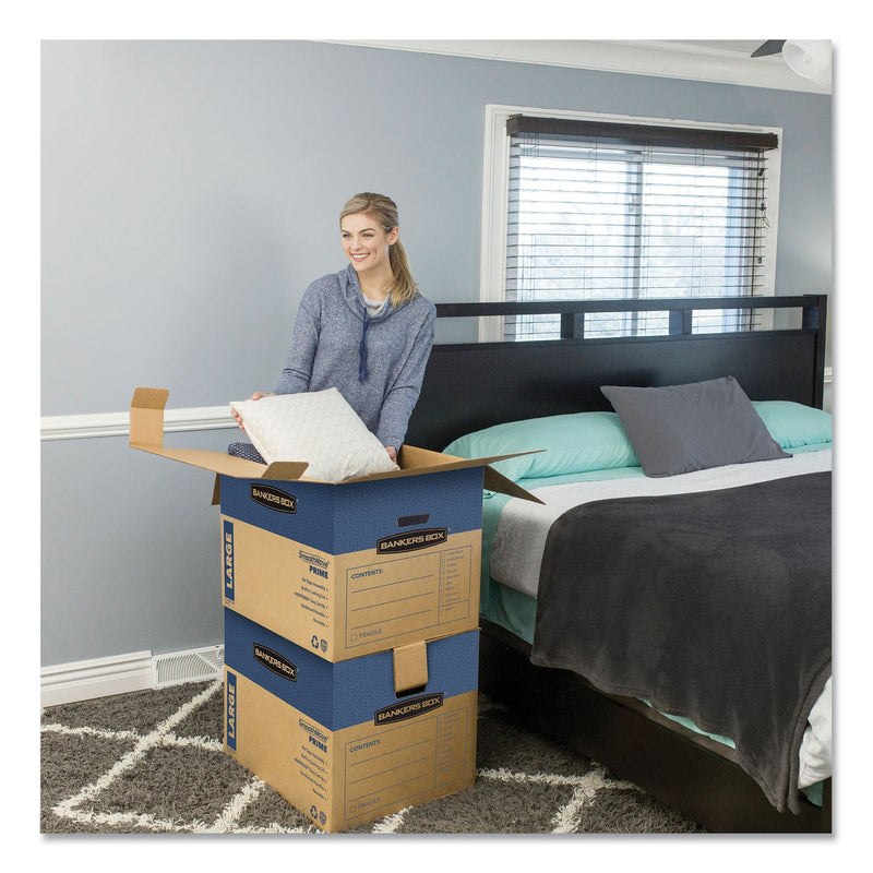 Bankers Box SmoothMove Prime Moving/Storage Boxes, Hinged Lid, Regular Slotted Container (RSC), 18" x 24" x 18", Brown/Blue, 6/Carton