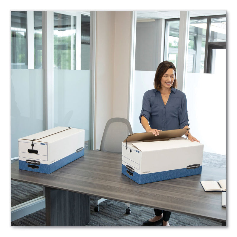 Bankers Box STOR/FILE Medium-Duty Strength Storage Boxes, Legal Files, 15.25" x 24.13" x 10.75", White/Blue, 12/Carton