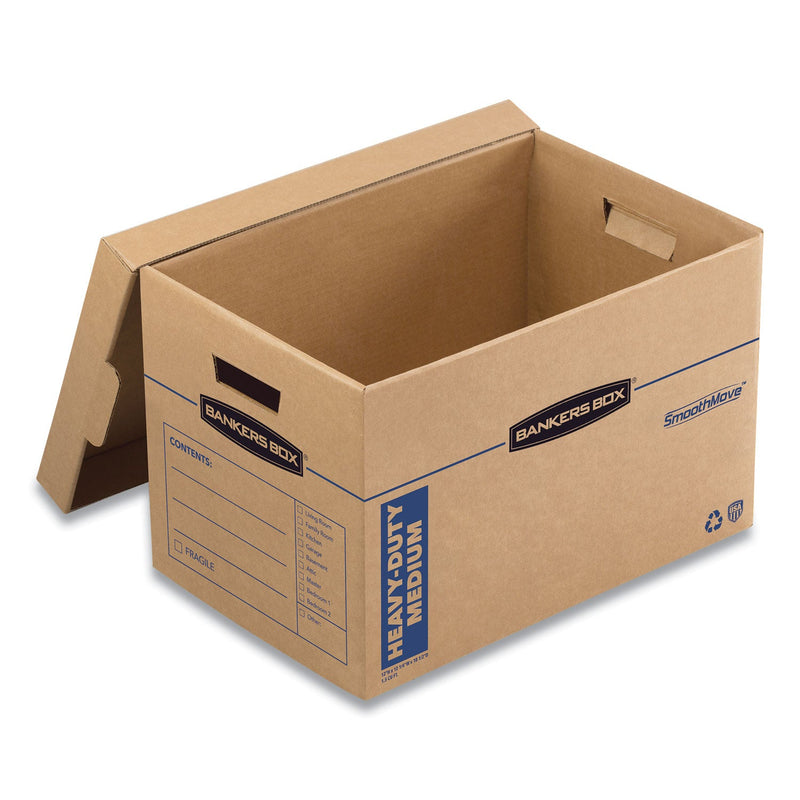 Bankers Box SmoothMove Maximum Strength Moving Boxes, Half Slotted Container (HSC), Medium, 12.25" x 18.5" x 12", Brown/Blue, 8/Pack