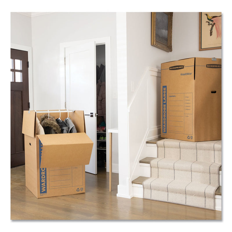 Bankers Box SmoothMove Wardrobe Box, Regular Slotted Container (RSC), 24" x 24" x 40", Brown/Blue, 3/Carton