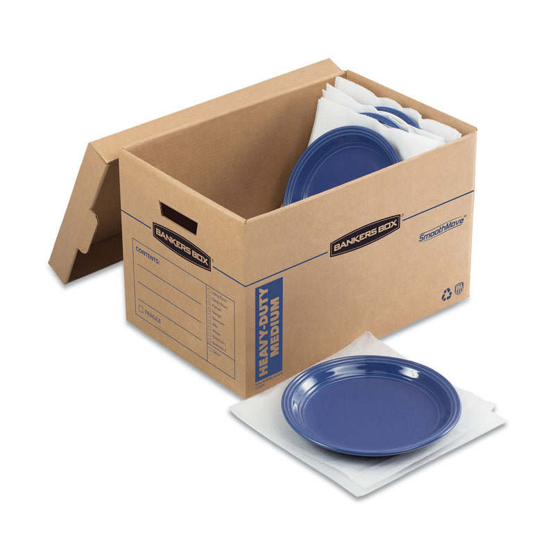 Bankers Box SmoothMove Kitchen Moving Kit with Dividers + Foam, Half Slotted Container (HSC), Medium, 12.25" x 18.5" x 12", Brown/Blue