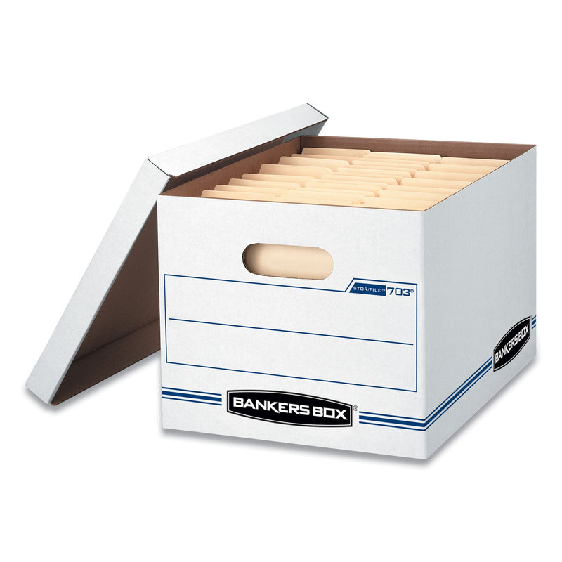 Bankers Box STOR/FILE Basic-Duty Storage Boxes, Letter/Legal Files, 12.5" x 16.25" x 10.5", White/Blue, 12/Carton