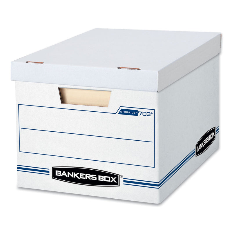 Bankers Box STOR/FILE Basic-Duty Storage Boxes, Letter/Legal Files, 12.5" x 16.25" x 10.5", White/Blue, 4/Carton